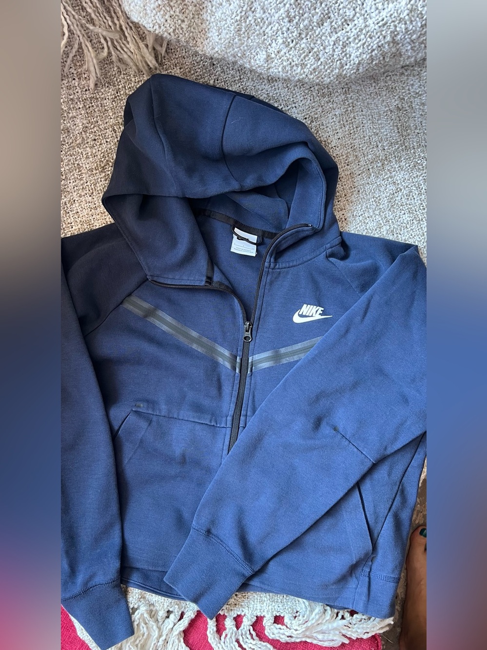 Small Nike Tech Full zip up Hoodie in midnight blue